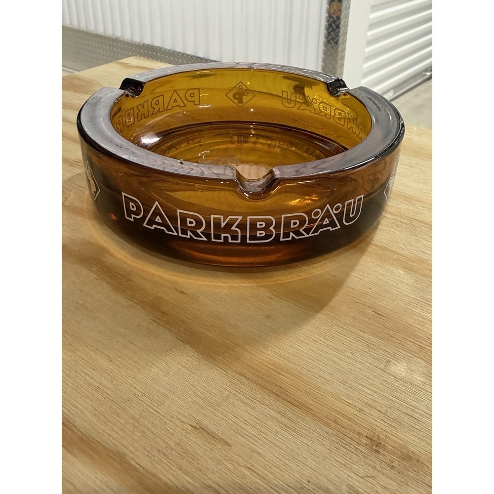 Vintage Parkbrau German Brewery Amber Glass Ashtray